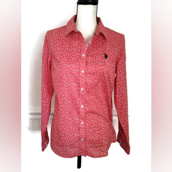 U.S Polo Assn. Red Floral Prarie Cotton Print Button Up Shirt - Picture 2 of 5